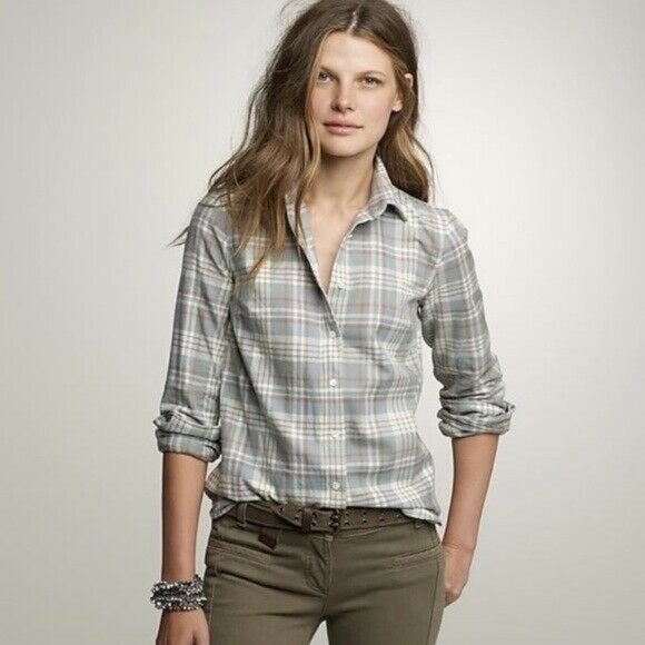 J. Crew Tops - J Crew Size 0 Womens Top Boy Shirt Teal Flannel